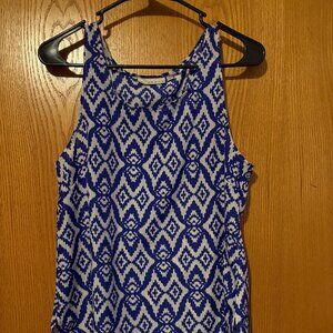 Blue & White Geometric Print Tank Top
